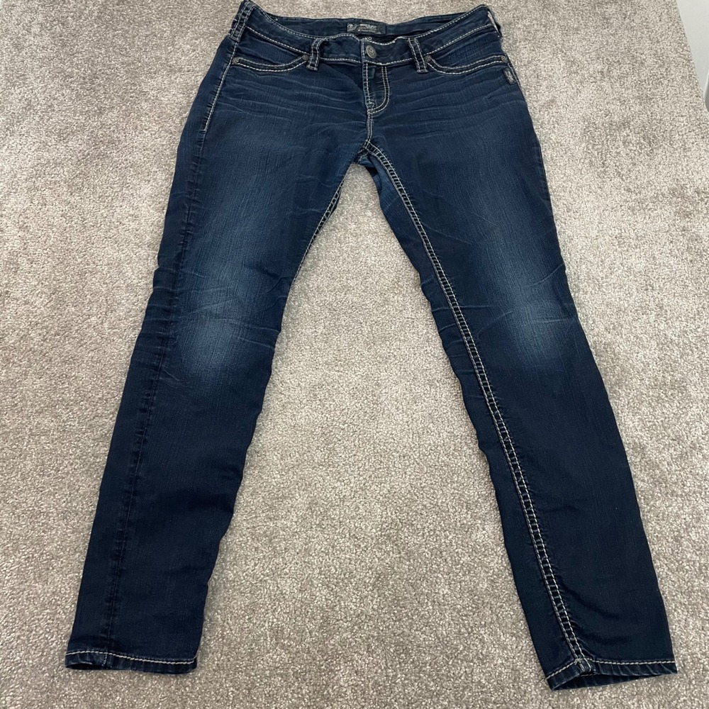Silver Jeans Womens 34x31 Aiko Mid Super Skinny Y2K Dark Wash (Size Tag 31x31)